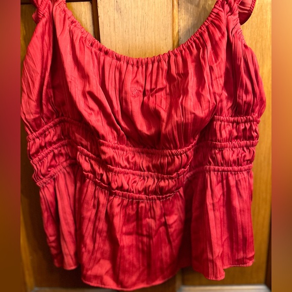 Red Anthropologie Blouse—Ruched, Smocked, Sleeveless with Ruffled Straps… - Picture 5 of 9